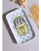 Piatto da portata in ceramica con motivo sarde a quadretti blu - 31 x 20 x 1 cm