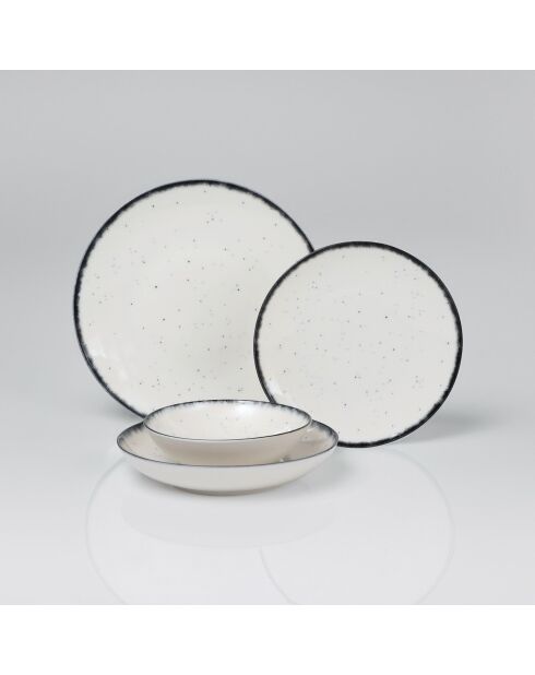 Set de vajilla Bone China de porcelana blanca/negra, 24 piezas