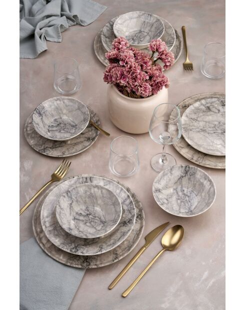 Set de vajilla Vein de gres cerámico negro, 24 piezas