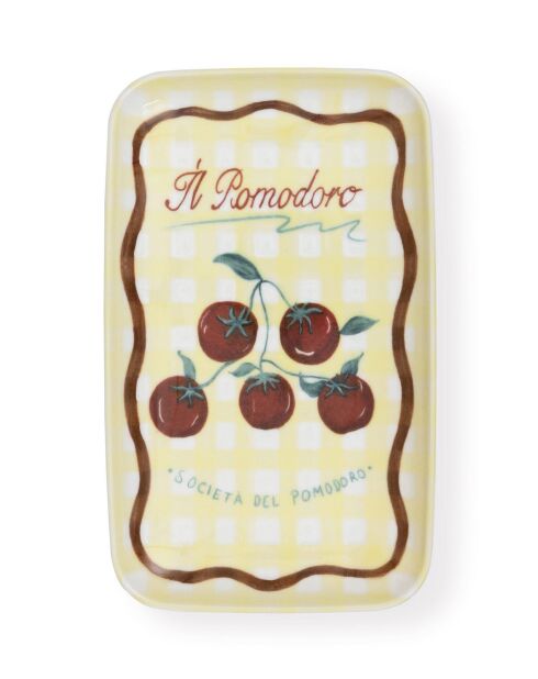 Plato de cerámica con estampado de tomates marrones y amarillos, 31 x 20 x 1 cm