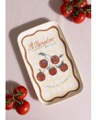 Piatto da portata in ceramica con motivo a pomodori marroni e gialli - 31 x 20 x 1 cm