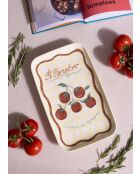 Piatto da portata in ceramica con motivo a pomodori marroni e gialli - 31 x 20 x 1 cm