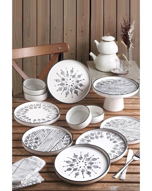 Set da colazione in ceramica bianco/nero - 11 pezzi