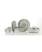 Set de desayuno de porcelana con estampado de follaje blanco/verde - 14 piezas