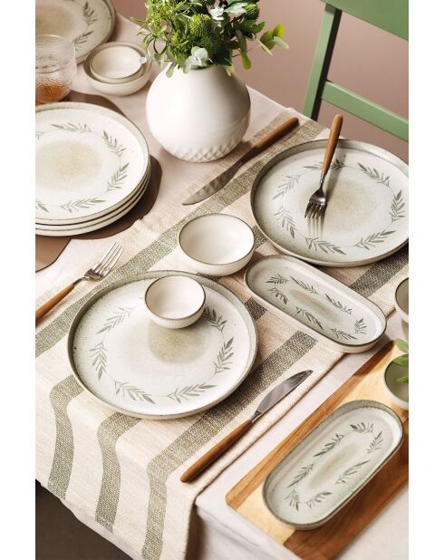 Set da colazione in porcellana con motivo fogliame bianco/verde - 14 pezzi