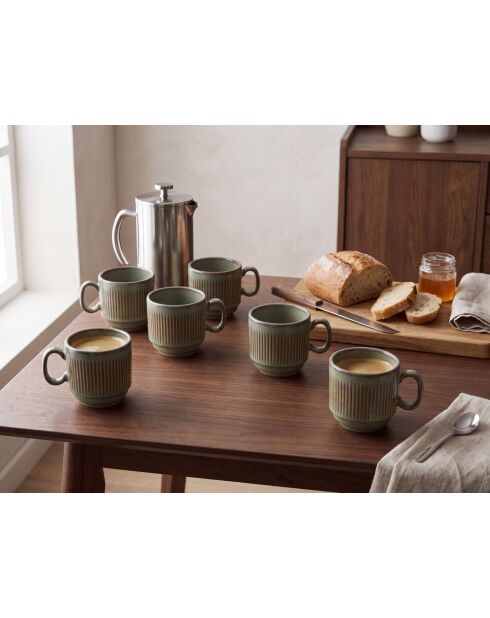 Set di 6 tazze in terracotta verde foresta REED - 20 cl