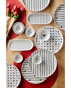 Set da colazione in porcellana con motivo a righe e cuori nero/bianco - 14 pezzi
