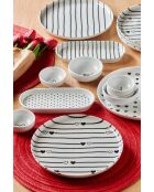 Set da colazione in porcellana con motivo a righe e cuori nero/bianco - 14 pezzi