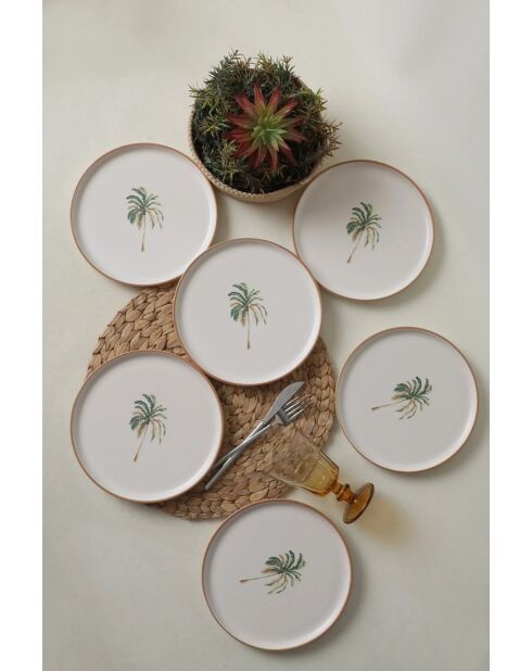 Lot de 6 assiettes à dessert en faïence blanc mat - 22 cm