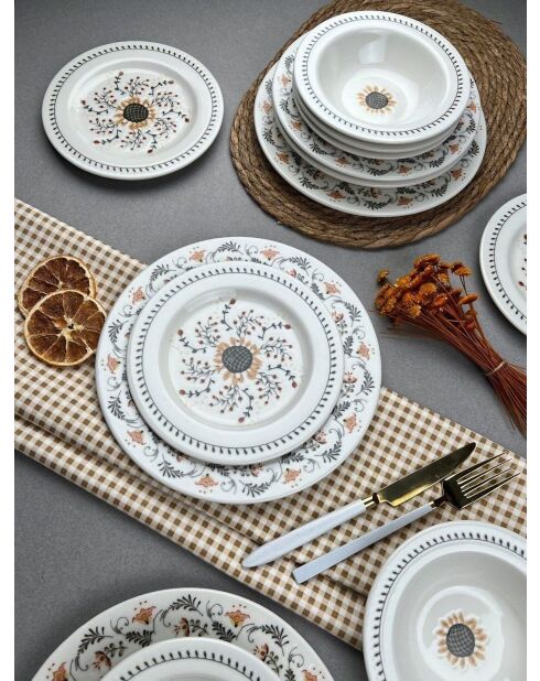 Set de vajilla de porcelana multicolor con forma de girasol - 24 piezas