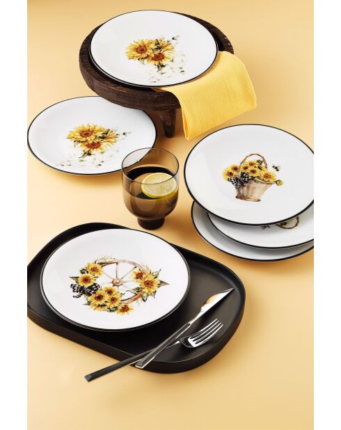 Set di 6 piatti da torta in porcellana gialla e nera - 21 x 21 x 2 cm
