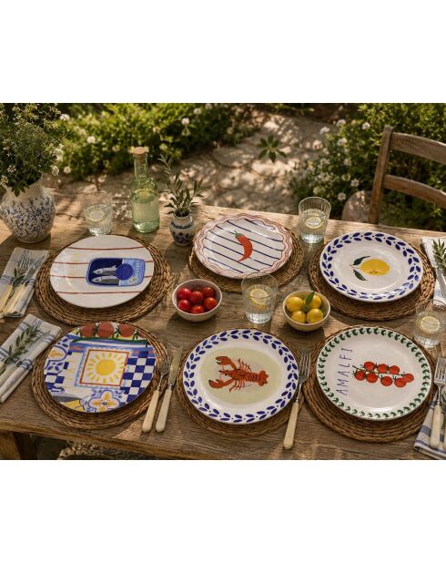 Set di 6 piatti da dessert in gres ceramico Austral multicolore - 19,3 x 19,3 x 2 cm