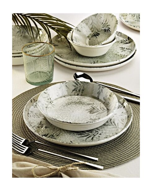 Set de vajilla de porcelana blanca/antracita - 12 piezas