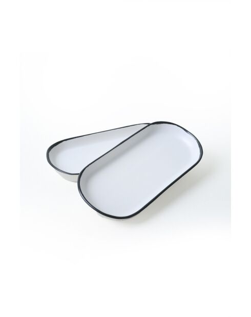 Set de 2 platos de gres blanco mate - 26 x 12 cm