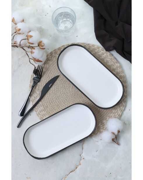 Set de 2 platos de gres blanco mate - 26 x 12 cm