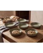 Lot de 6 assiettes creuses REED en faïence vert forêt - 22.5 x 22.5 x 4.5 cm