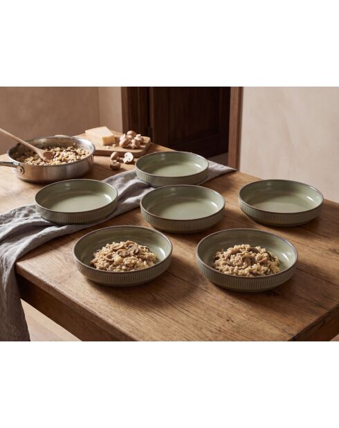 Set di 6 piatti da minestra REED in terracotta verde foresta - 22,5 x 22,5 x 4,5 cm