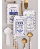 Piatto da portata in ceramica con motivo sarde blu - 31 x 20 x 1 cm