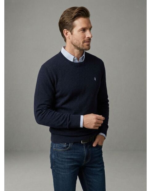 Vincent marineblauer Wollpullover mit Rundhalsausschnitt