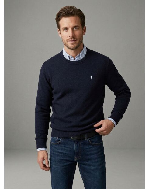 Vincent marineblauer Wollpullover mit Rundhalsausschnitt