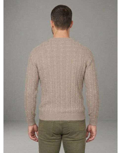 Olivier beiger gedrehter Pullover mit Rundhalsausschnitt