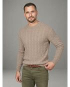 Maglione attorcigliato Olivier beige con scollo tondo