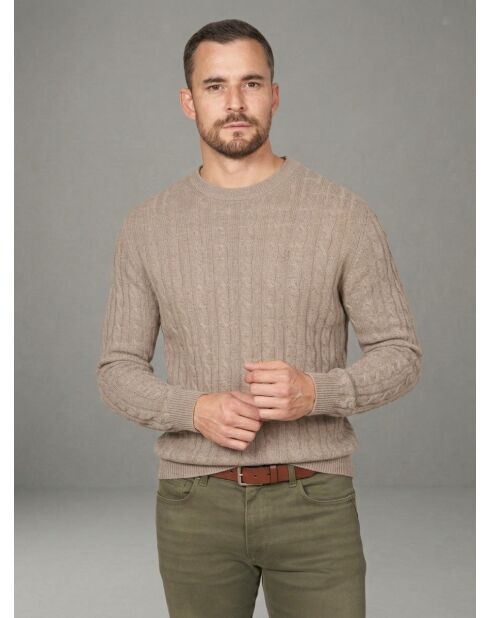 Olivier beiger gedrehter Pullover mit Rundhalsausschnitt