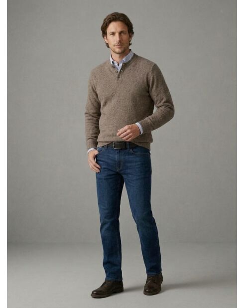 Christophe beigefarbener Wollpullover mit tunesischem Kragen