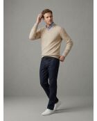Maglione Étienne beige con scollo a V in cotone cachemire