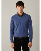 Pull col V en coton cashmere Martin bleu vintage