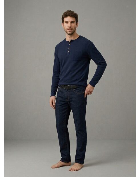 Théo marineblauer Baumwollpullover mit tunesischem Kragen