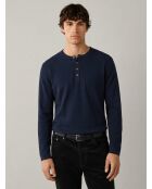 Pull coton col tunisien en coton Théo bleu marine
