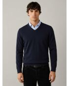 Maglione Rémi in cashmere con scollo a V in cotone blu marino