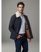 Marineblaue Gabardine-Jacke aus Baumwolle mit Sherpa-Kragen von Pierre