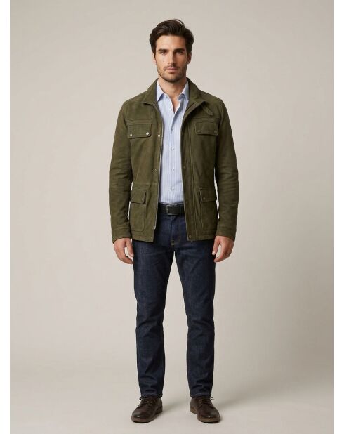 Khakigrüne Valentin Bikerjacke aus Veloursleder