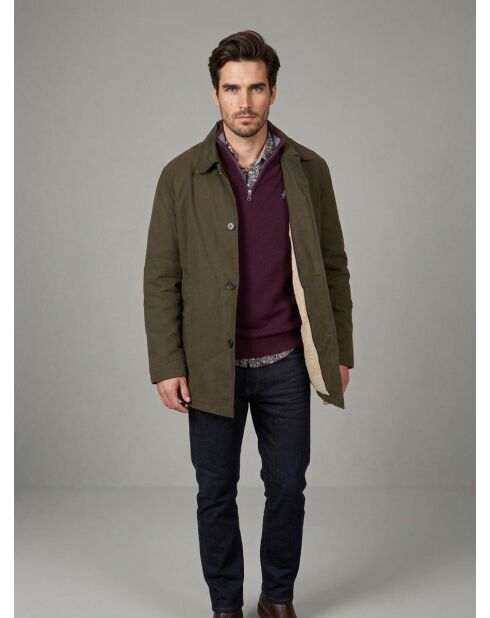 Manteau waxé intérieur sherpa en coton Alexandre vert kaki