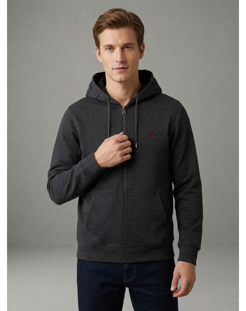 Georges dunkelgrauer, schwerer Baumwoll-Kapuzenpullover mit Reißverschluss