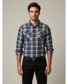 Chemise à grand carreaux en coton Thomas bleu denim