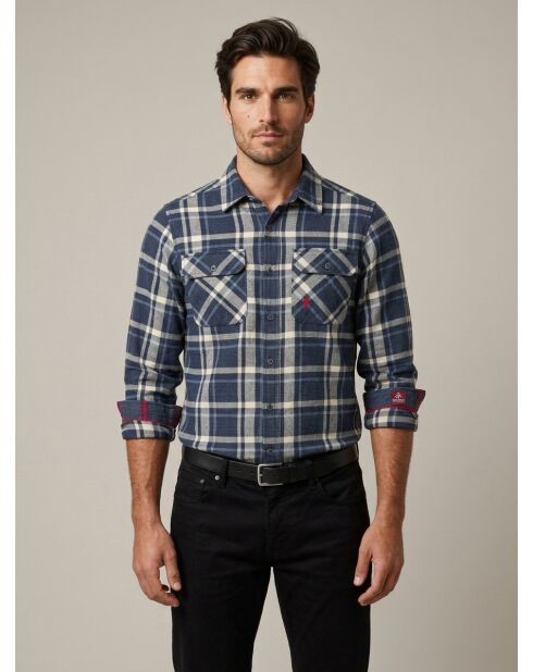 Chemise à grand carreaux en coton Thomas bleu denim