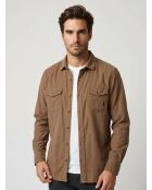 Camicia Jérôme in velluto a coste tinta unita marrone chiaro con due tasche