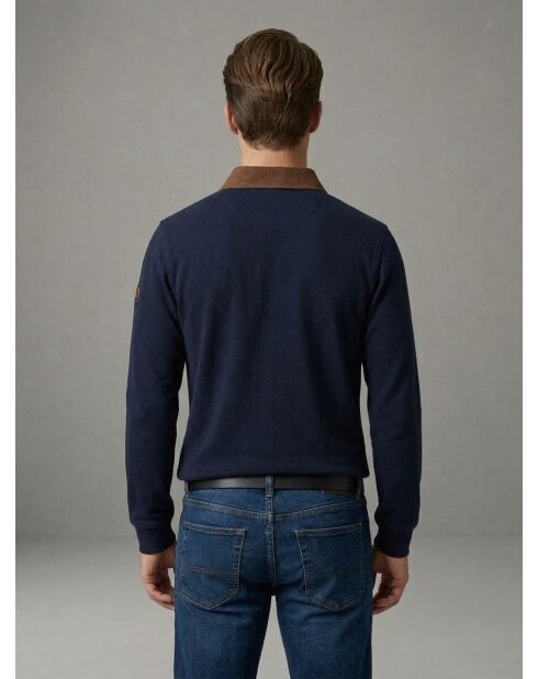 François marineblaues warmes Langarm-Poloshirt aus Baumwolle