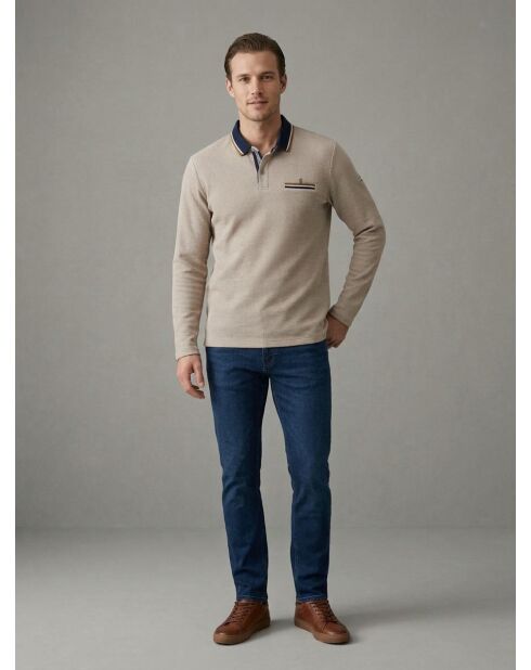 Ecrufarbenes Langarm-Poloshirt Benjamin mit Tasche