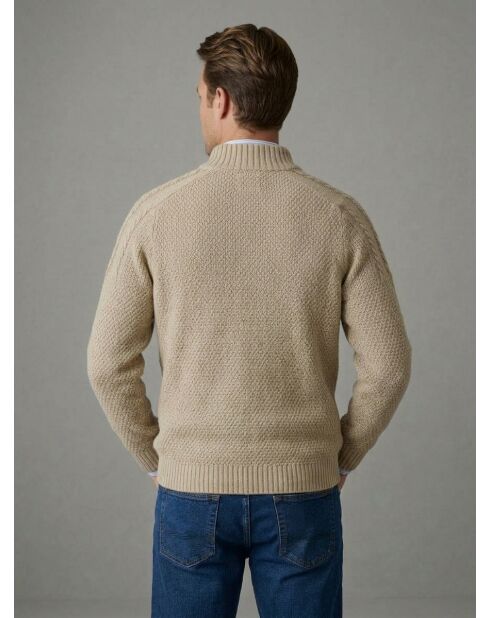 Lucas ecrufarbener ausgefallener Strickpullover mit Stehkragen