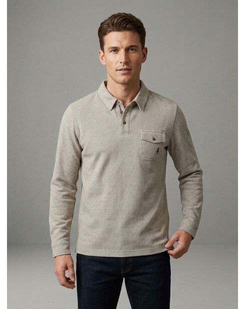 Charles Langarm-Poloshirt mit Chevronmuster hellgrau
