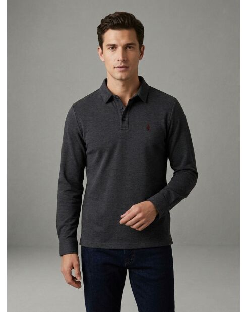 Adrien Langarm-Poloshirt im Sweatshirt-Stil aus Baumwolle in Anthrazitgrau