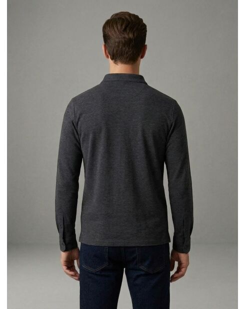 Adrien Langarm-Poloshirt im Sweatshirt-Stil aus Baumwolle in Anthrazitgrau