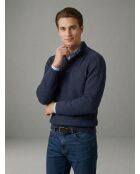 Pull col montant en maille fantaisie Maxime bleu denim
