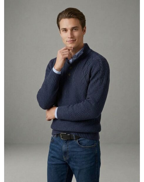Maxime ausgefallener Strickpullover mit Stehkragen in Jeansblau