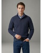 Pull col montant en maille fantaisie Maxime bleu denim