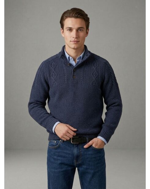 Maxime ausgefallener Strickpullover mit Stehkragen in Jeansblau